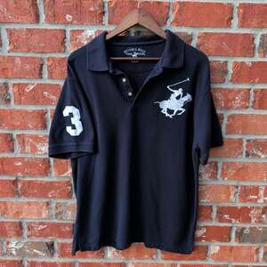 Beverly Hills Polo Club Polo Shirt Mens L Navy Big Logo Embroidered Number 3